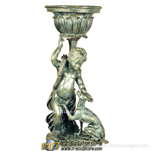 Antique Cast Bronze Flower pot Carving With a Child